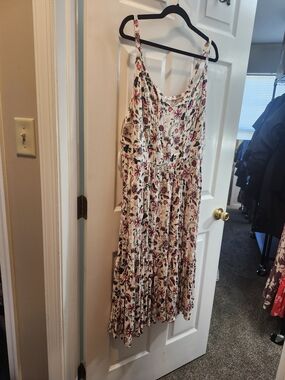 torrid Cream Midi Dress with Pink & Black Floral Print, Torrid 3 = 3X